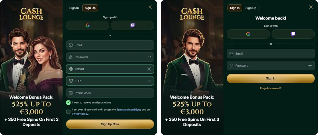 Cash Lounge login and registration